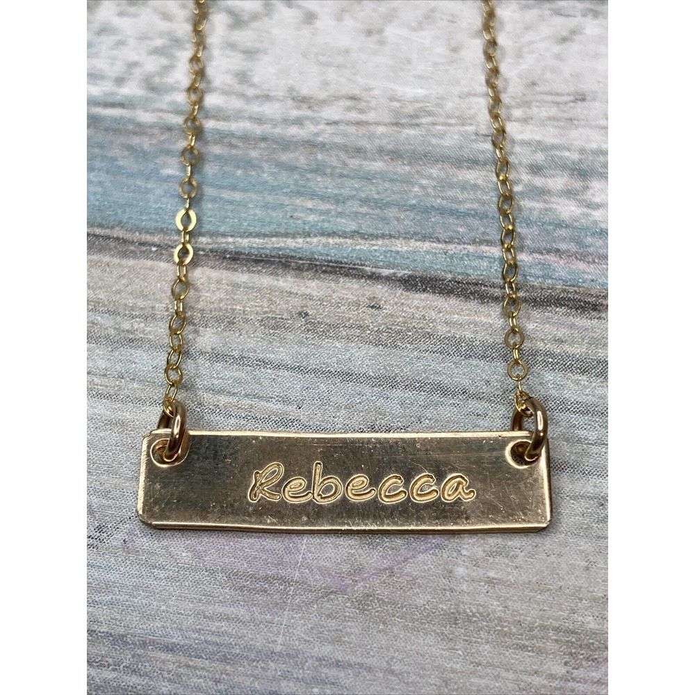 14k Gold Filled GF BAR ID name plate necklace Rebecca 18" Chain